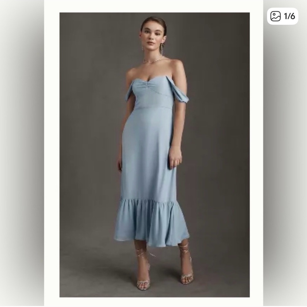 BHLDN Light Blue Off-Shoulder Midi Dress
